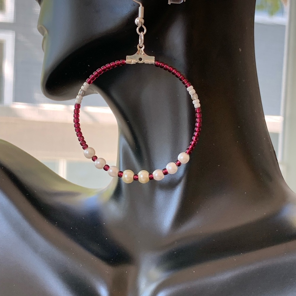 Handmade Beaded Hoop Earrings - Picture 7 of 11